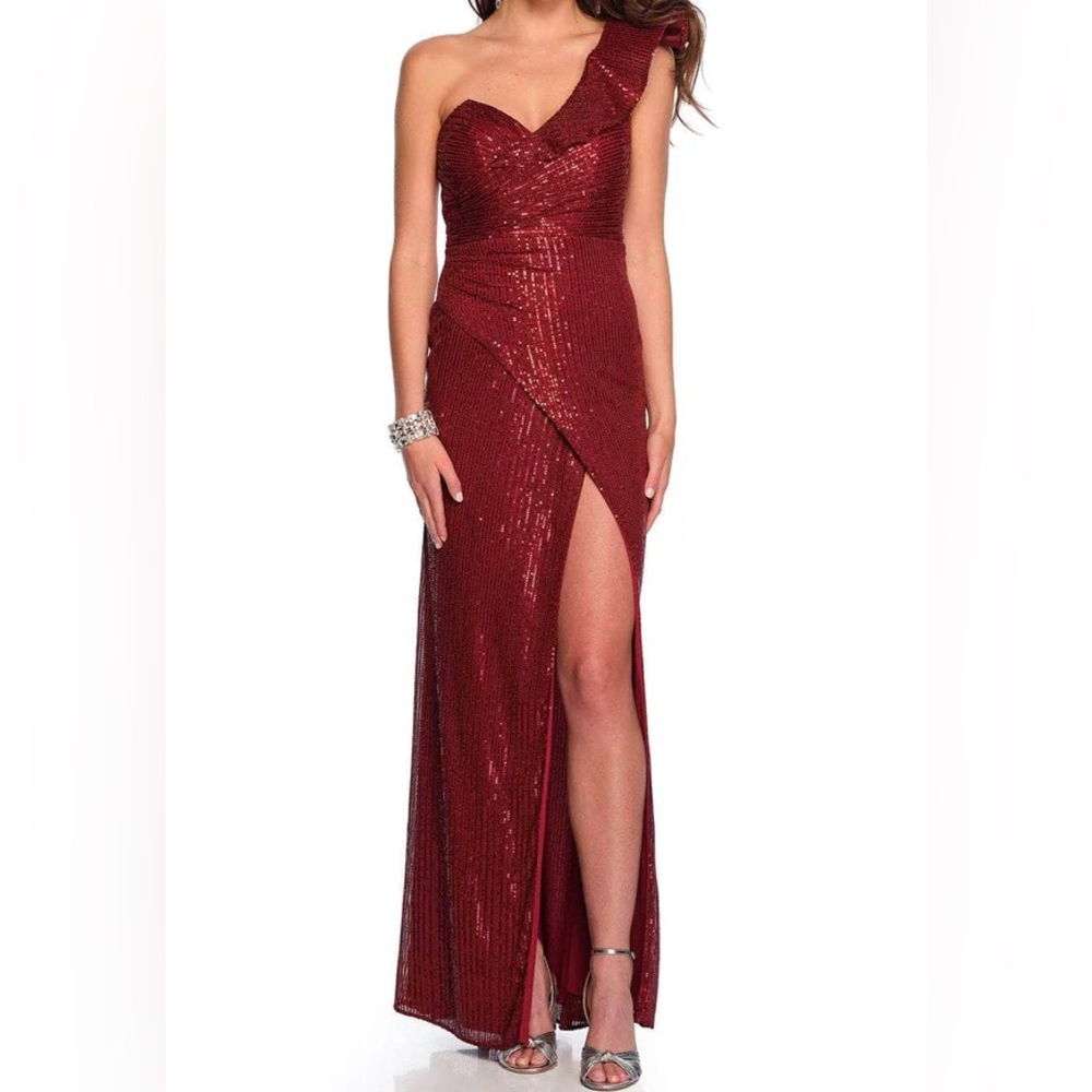 NWT Burgundy Red Jovani JVN One Shoulder Sequin Dress Size 4